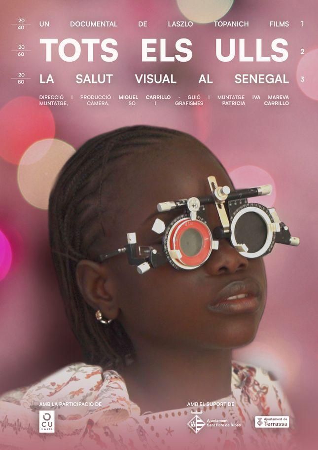 Cartel film con niña con gafas de optometrista para graduarle la vista